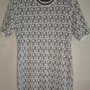 Calvin Klein Black and White Logo Midi Dress